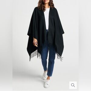 NWT Peter Millar 100% Cashmere Black Cape/Poncho with Fringe- One Size